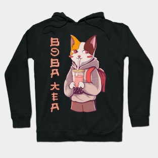 Kawaii anime cat drinking boba tea Hoodie